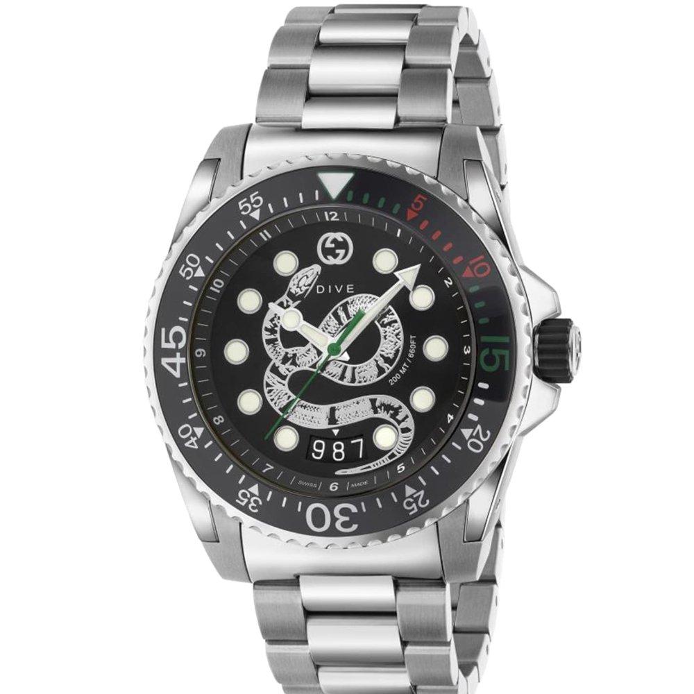 Gucci Orologio da uomo con quadrante serpente nero YA136218
