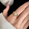 Opening Vintage Crystal Love Ring Rhinestone Opening Finger Ring Pleated Heart-shaped Ring  Ladies