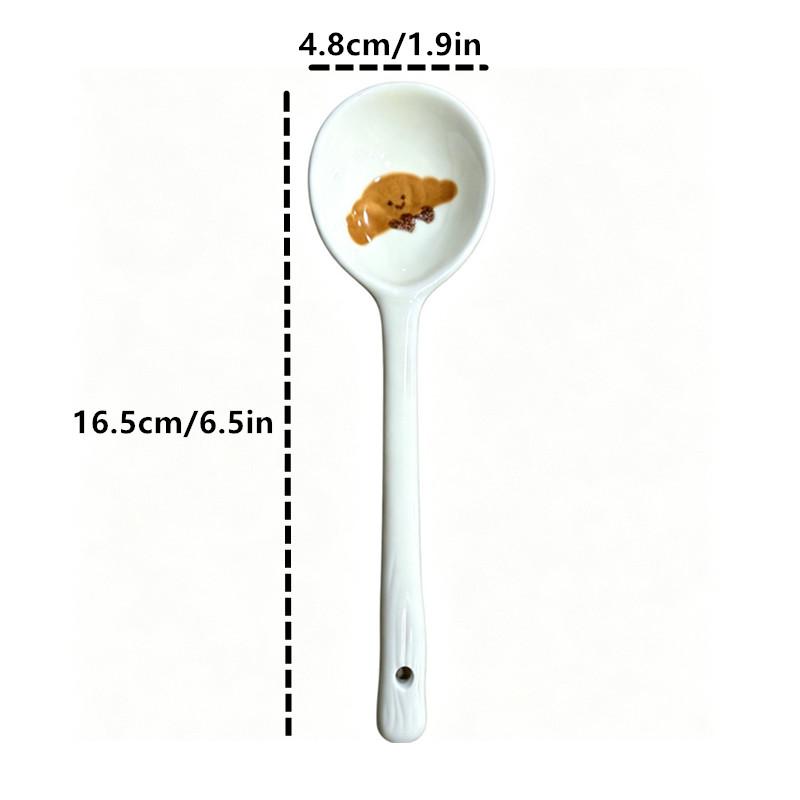 Kawaii Ceramic Soup Spoon Cute Korean Ice Cream Hand Painted Coffee Dessert Long Handle Spoon Kitchen Accessories