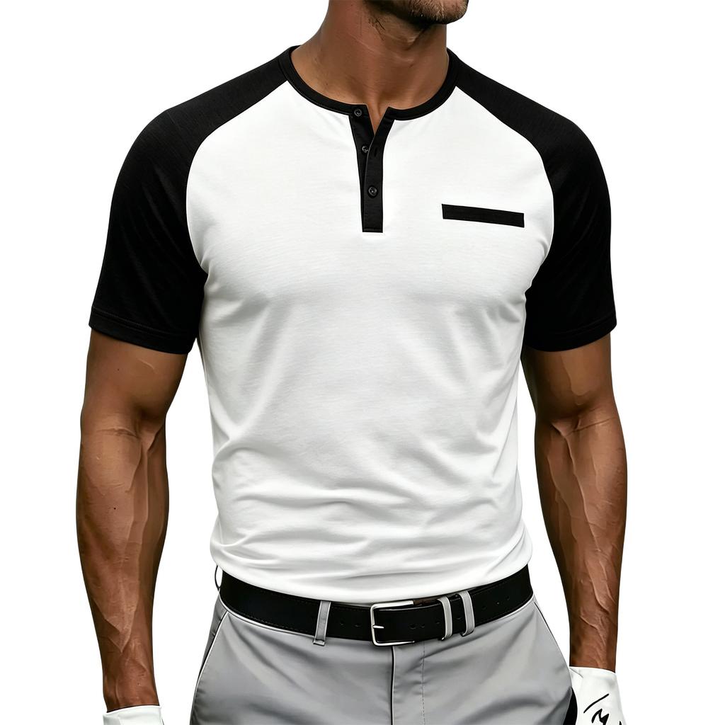 Men's Summer Short Sleeve Raglan Sleeve Henley Shirt Buttoned Neck Casual Fit Lightweight Soft Fabric Top