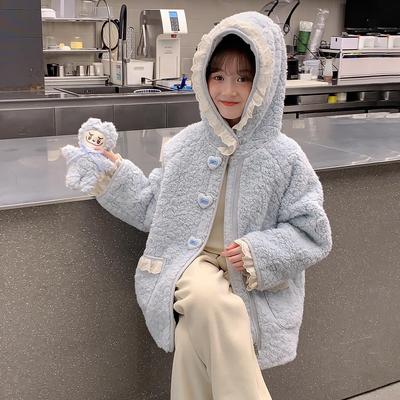 Girls' Fleece-Lined Lambswool Coat - 2025 Autumn/Winter Collection: Thick, Cozy Sweater