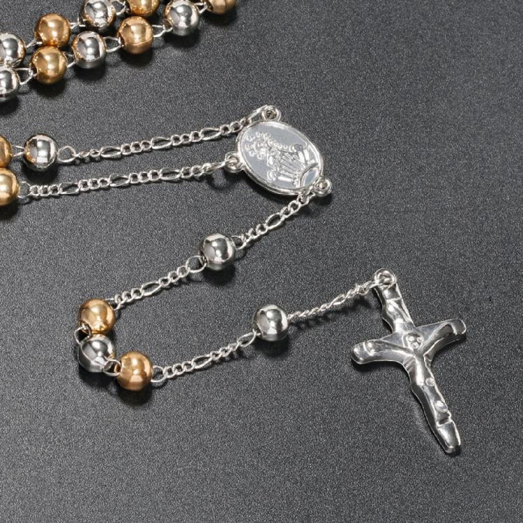 6mm Rosary Bead Necklace Catholic Necklace with Jesus Christ for Cross Pendant