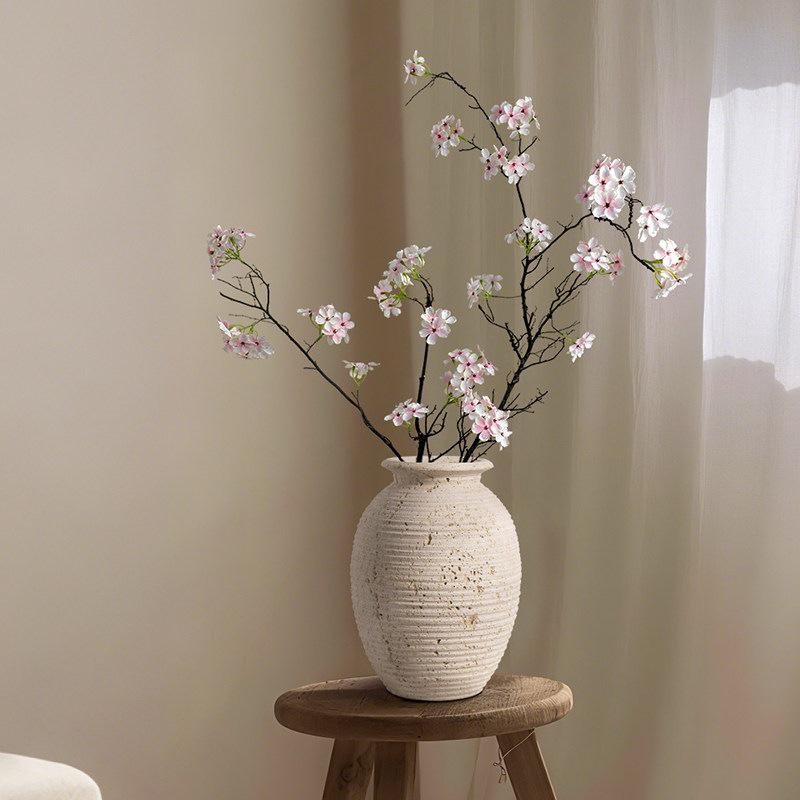 Haihong Yalin Wabi-Sabi Travertine Faux Flower Vase - Light Luxury Decorative Ornament for Living Room Entrance