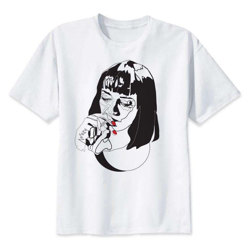 Pulp Fiction T-Shirt Mann Mia Wallace Bedrucktes T-Shirt Herren Kurzarm weißes T-Shirt lustiges Herren-Top T-Shirts