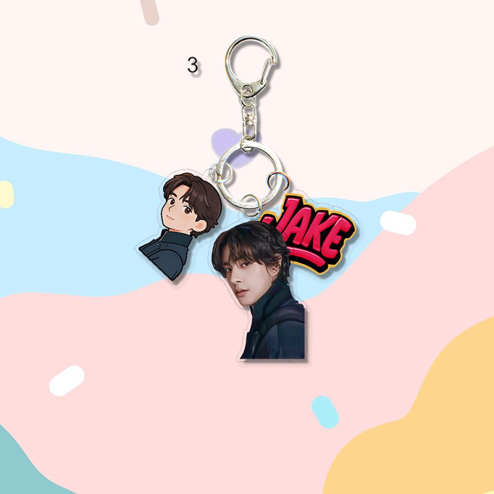 1pc ENHYPEN Keychain with Name Tag, Jungwon Jay Jake Sunghoon Sunoo Ni-ki Cute Figure & Real Photo 3-in-1 Triple Pendant Keyring, Engene Fans Gift