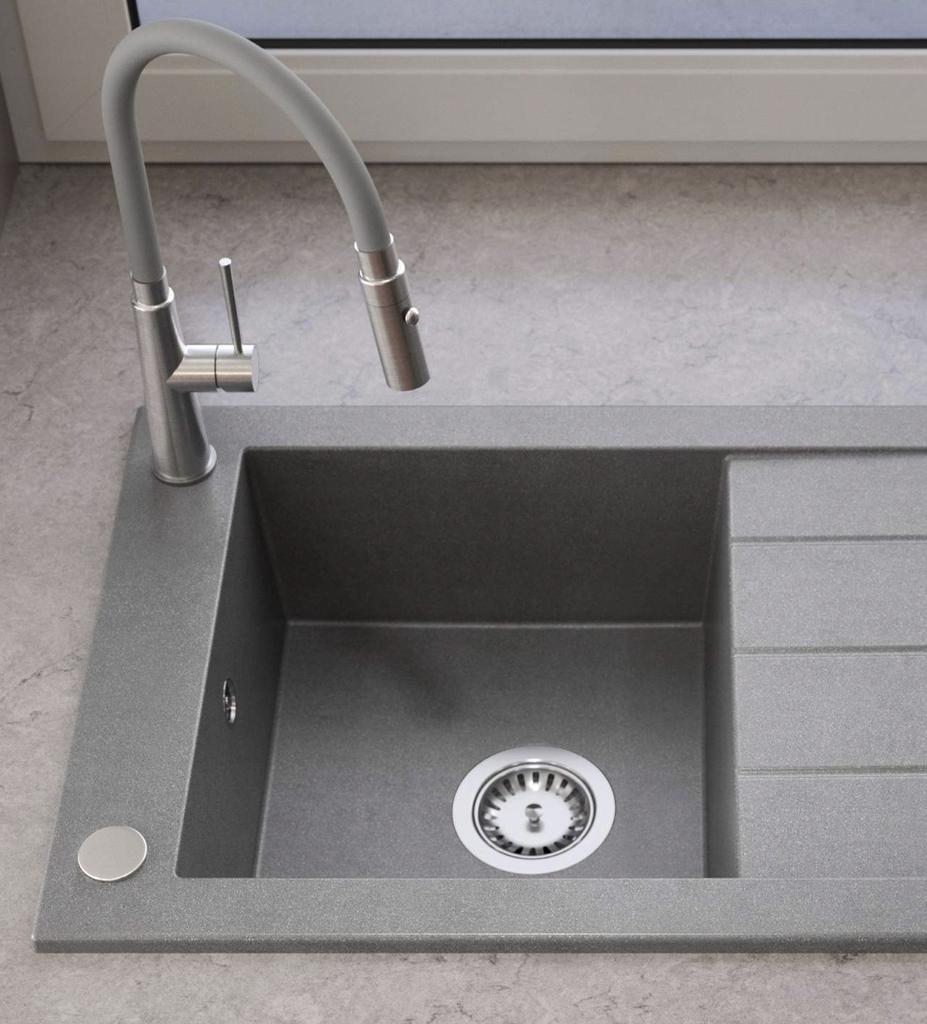 Gray Granite Sink Nayes 62x44 + Siphon + Faucet + Plug