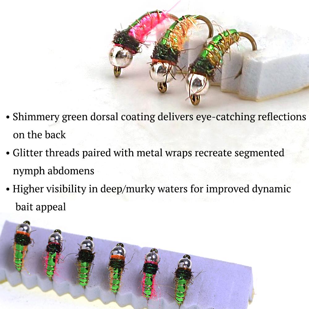 6PCS Bead Head Ice Silk Nymph Fly Fishing Lure, Sharp High Carbon Hook Sinking Bait for Trout Minnow Panfish