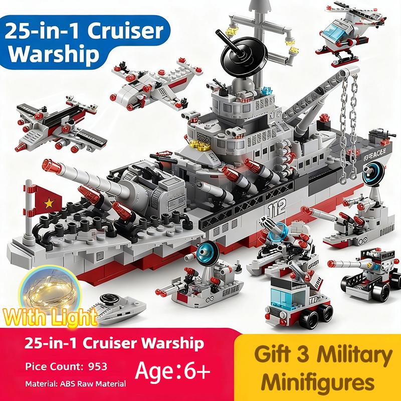 6-i-1 Flottans Krigsfartyg Byggklossar, 1560 Delar Militär Arméfartyg Modellset, Pedagogisk Byggklossleksak Gåva för Pojkar Barn