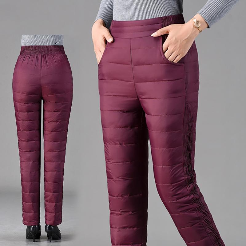 L~5XL Winter Pants Middle-aged Elderly Down Pants Women's Outer Wear High-waisted Large Size Plus Velvet Slim-fit Thick Women's Down Cotton Pants