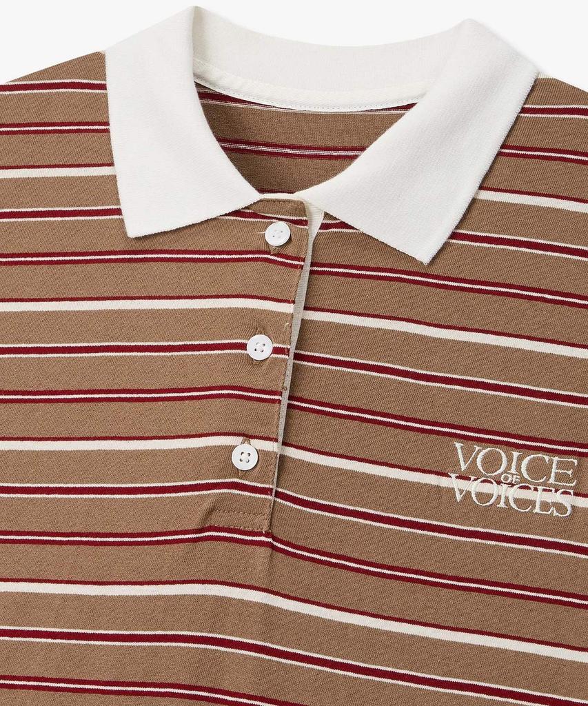 Bobeu Woven Mix Striped Collared T-Shirt_Beige 7156340005