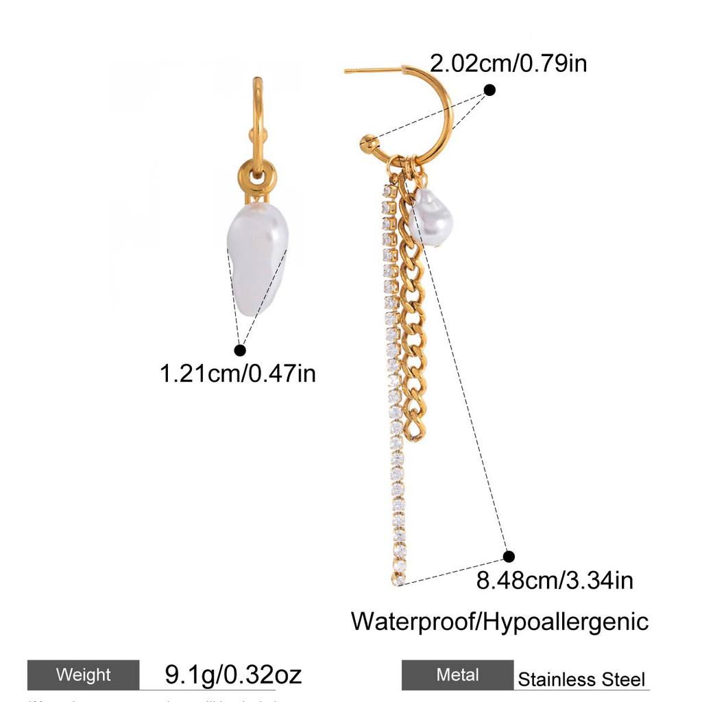  Imitation Pearl Cuban Chain Pendant Tassel Earrings Stainless Steel 18k Pvd Plated Texture Attractive Jewelry Waterproof