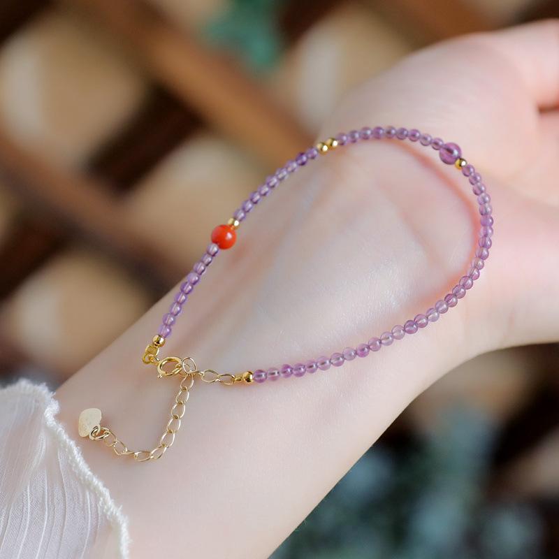 Thin2mm Natural Amethyst Bracelet for Good Luck for Women14k Niche design light luxury autumn vintage style bracelet