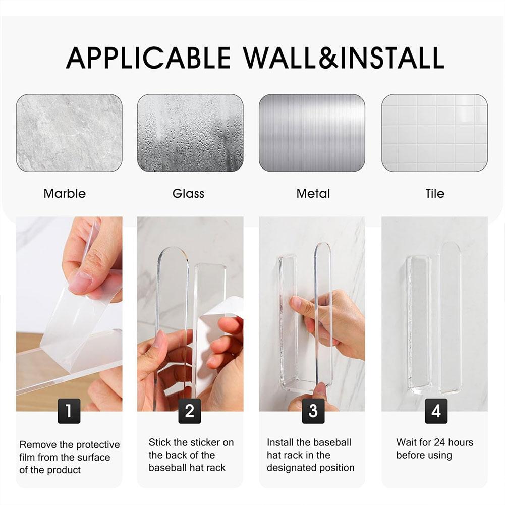 Wall Mounted Hat Rack Strong Adhesive Sticky Hat Storage Rack Multi-Purpose Hat Holder for Baseball Cap for Wall/Door/Closet