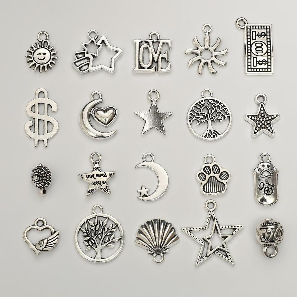 Antique Silver Moon Pentagram Pendant for DIY Jewelry Making