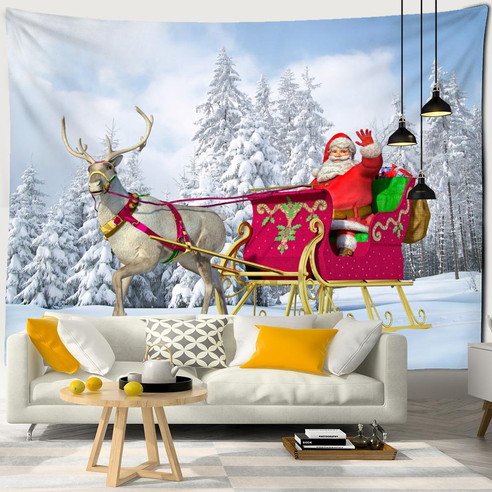Santa and Sleigh Tapestry Wall Hanging Cartoon Illustration Witchy Christmas Girls Dorm Home