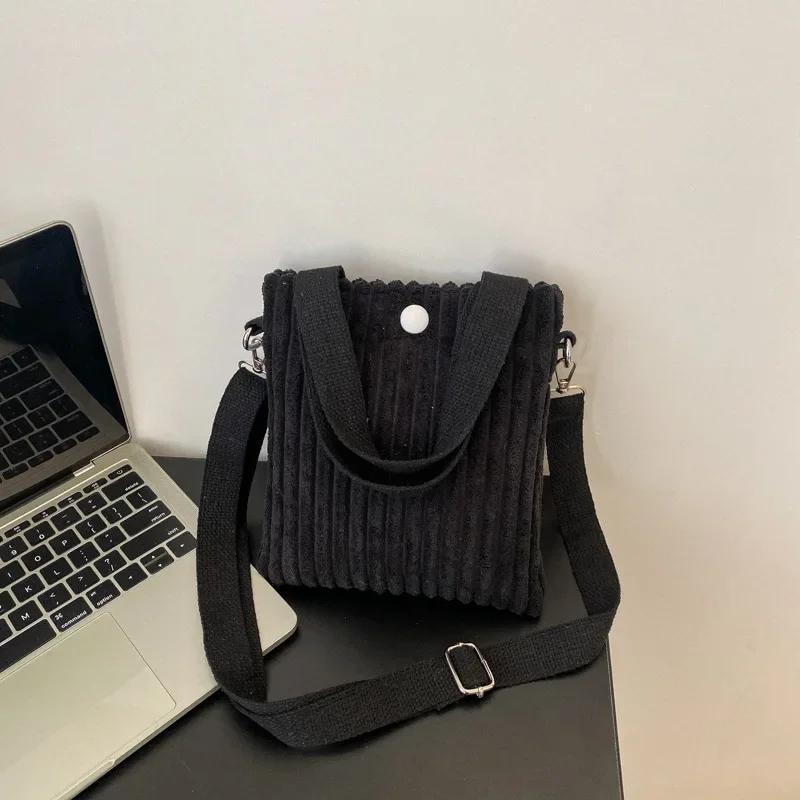 Korean Mini Bucket Bag Corduroy Handbags Crossbody Bag for Women Vertical Casual Mini Tote Bag Power Bank Phone Pouch Coin Purse
