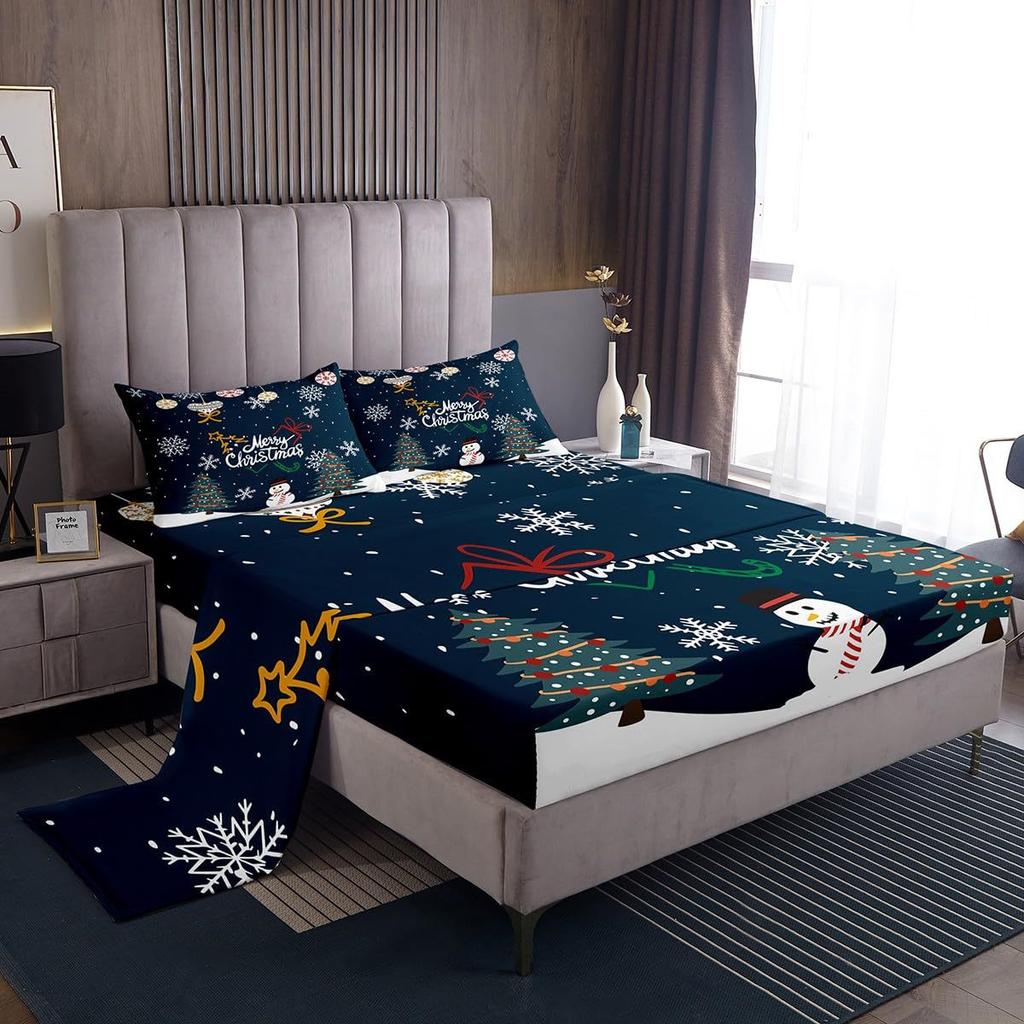 Christmas Theme Pattern Mattress Four-Piece Bedding Set Bedroom Dormitory Bedding Decoration
