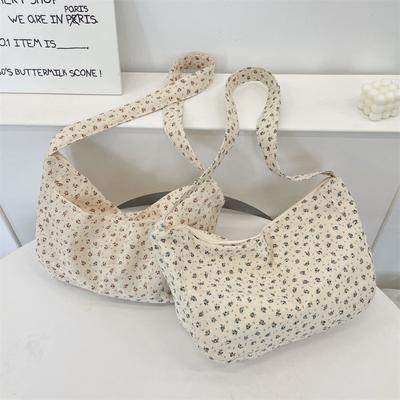 Casual Big Bag Women's Summer New Broken Flower Canvas Bag Large Capacity Class Commute Shoulder Messenger Bag