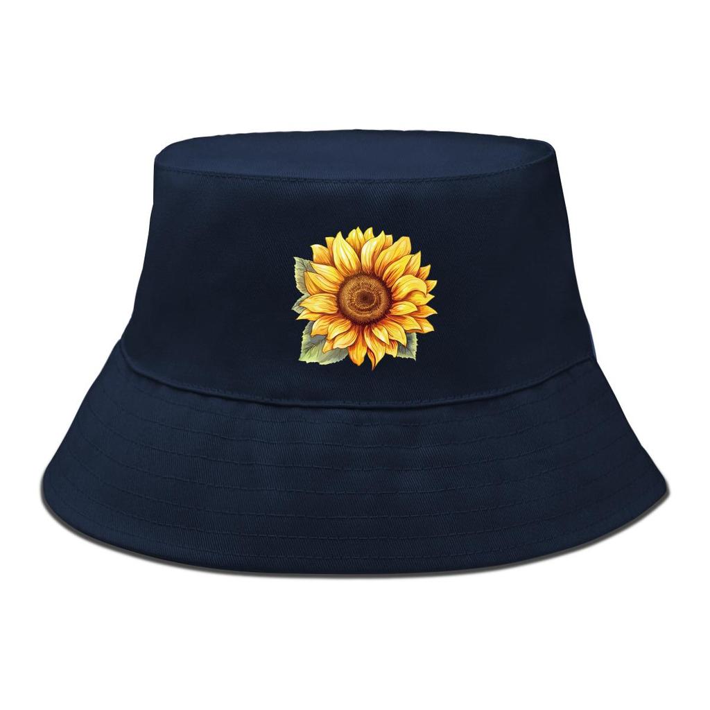 Sunflower Print Bucket Hat , Flower Fisherman Hat Trendy Simple Sun Protection Fishing Cap