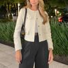 Chaqueta de tweed corta para mujer, abrigo elegante de manga larga con botones, abrigos cortos para mujer, otoño y primavera