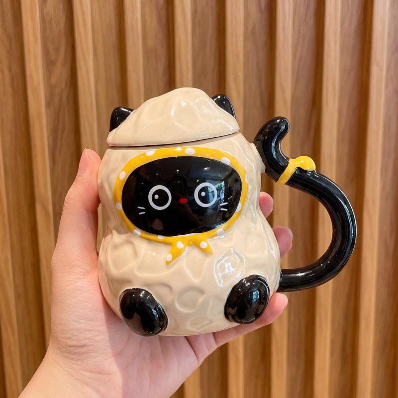 

Peanut Cat Ceramic Mug with Lid - Adorable Gift for Girls and Children Standard