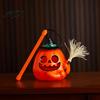 Funny Witch Hat Pumpkin Glowing Halloween Lantern, Jack O Lantern with Broom, Light Trick or Treat Lamp Up Decor, Prop for Kids Party Decor