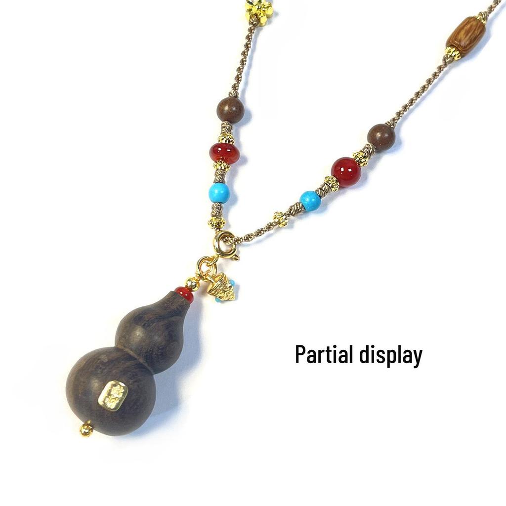 Handmade Sandalwood & Agate Gourd Necklace with Incense Beads