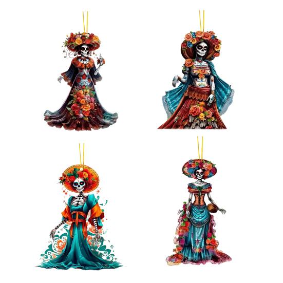 Halloween Car Pendant Skeleton Bride Rearview Mirror Ornament Car Interior Decor Gothic Style Auto Accessories