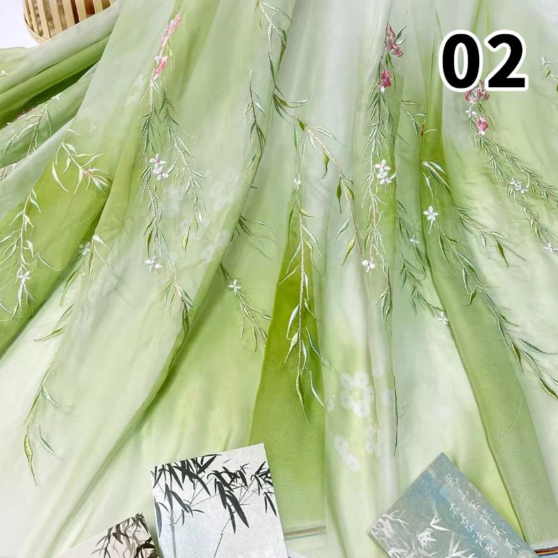 1M Chinese Ancient Style Embroidered Willow Leaf Fabric For Diy Sewing Hanfu Guofeng Dress Peony Embroidery Designer Fabric