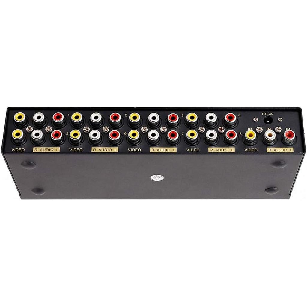 DTECH Powered 8 Way 3 RCA Splitter Box 1 in 8 Out Composite Video Audio Distribution Duplicator with Power Adapter Compatible with TV Projector