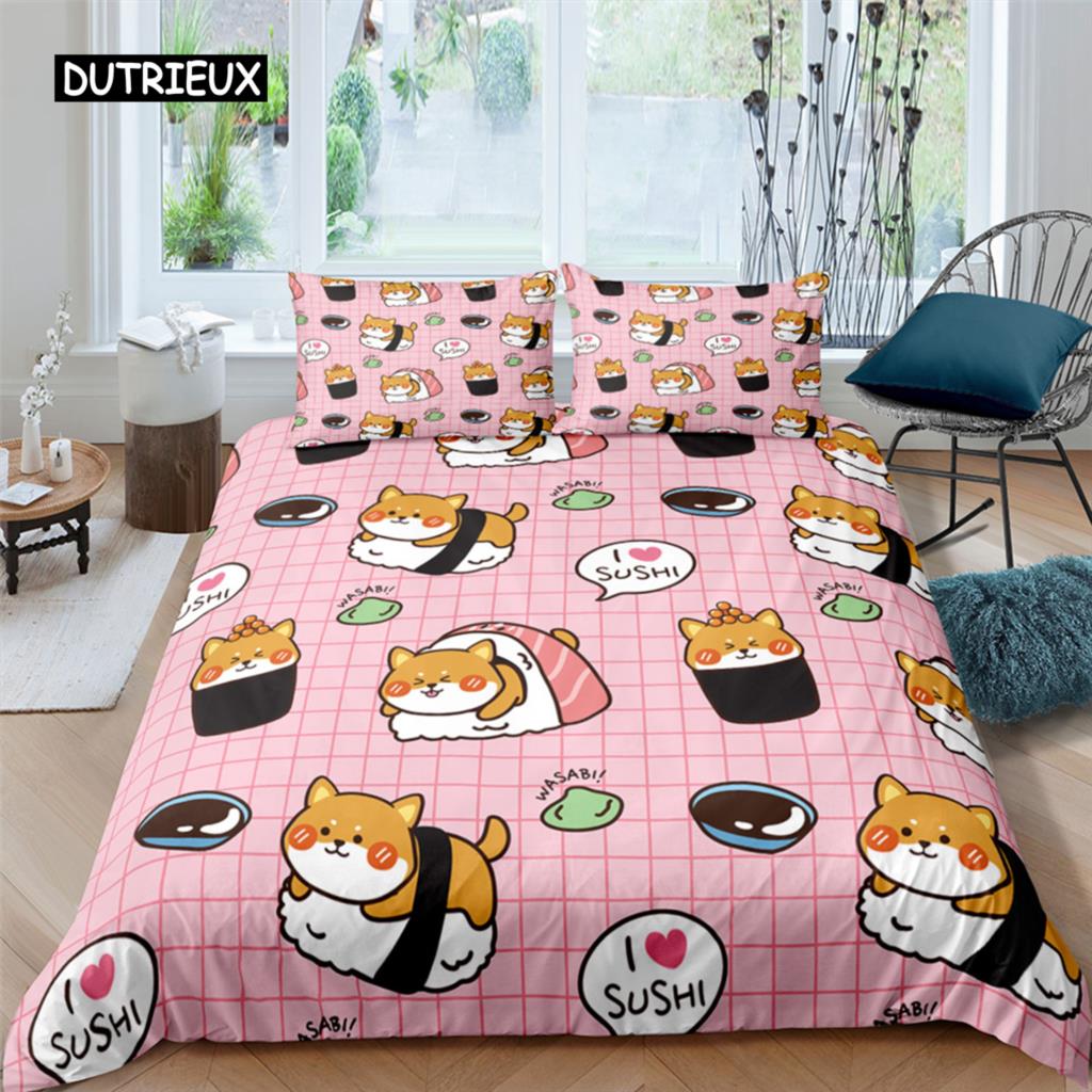 Niedliches Bettwäscheset mit Cartoon-Motiv, Hund/Kaninchen, nordisch, Kingsize, Einzelbett, Zwilling, 90/135/150, Bettbezug 240×220, Bettbezug für Mädchen, Jungen, Kinder, Teenager, Geschenk