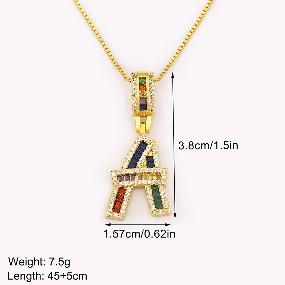 Nidin Simple Fashion 26 A-Z Letters Alphabet Rainbow Cubic Zirconia Pendant Necklace For Women Men Hip-Hop Style Copper Jewelry