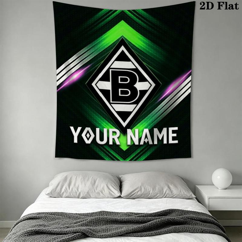 Custom Name Borussia Mönchengladbach Wall Tapestry Aesthetic Wall Hanging Printed Fabric Blanket Decorative Tapestries for Bedroom Living Room Home De