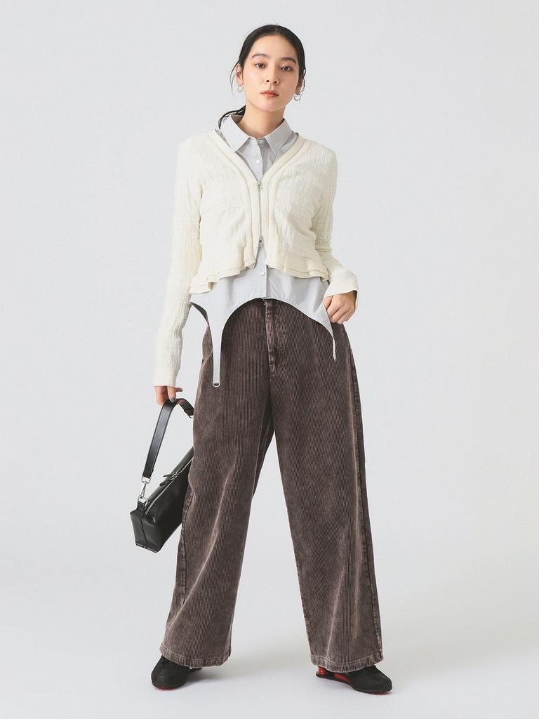 Ray Beams Women's Long Sleeve Knit Shirred Zip V-Neck Cardigan, Off White, Free Size