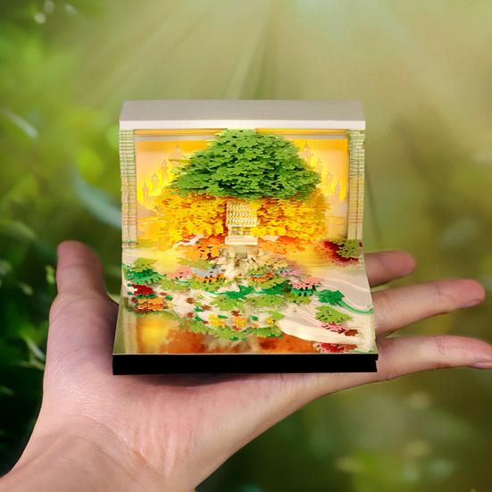 3D Time Piece Calendar Carved Tree Memo Pad 2026 Desk Calendar with LED Light Tear-off Decorative Panda Calendar Christmas Gift for Colleague Friend