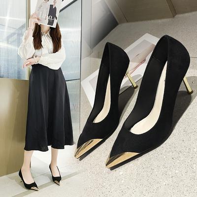 Fashion Elegant High Heels Metal Decorated Pointed Toe Mid Stylish with Temperament Heel Single Shoes Women Comfortable Breathable