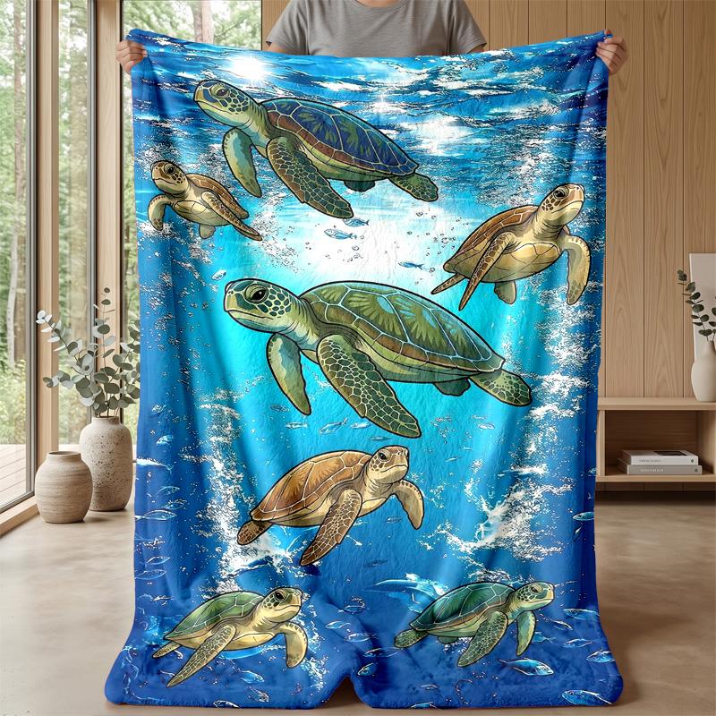 Ocean Turtle Journey Theme blanket Lightweight Warm Flannel Blanket Decorative Throw Blanket for Home Decoration