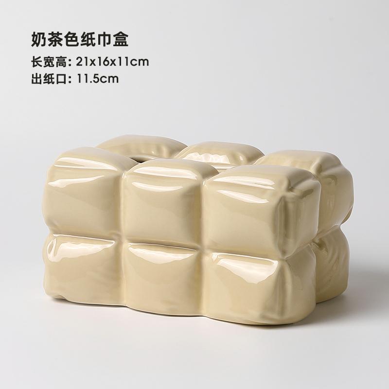 Nordic Abstract Pleated Ceramic Tissue Box Rectangular Tissue Container Household Extractable Napkin Box Paper Shelf Home Decor