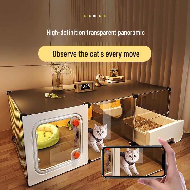 Compact Indoor Cat Villa: Integrated Bed, Toilet, and Play Area - Space-Saving Design for Apartment Living