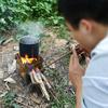 Camping Wood Stove with Bellow Portable Folding Lightweight Titanium Wood Burning Backpacking Stove for Outdoor Survival Cooking