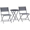 3 Pieces Outdoor Bistro Set Glass Top Outdoor Table And 2 Folding Chairs With Protecting Feet Grey