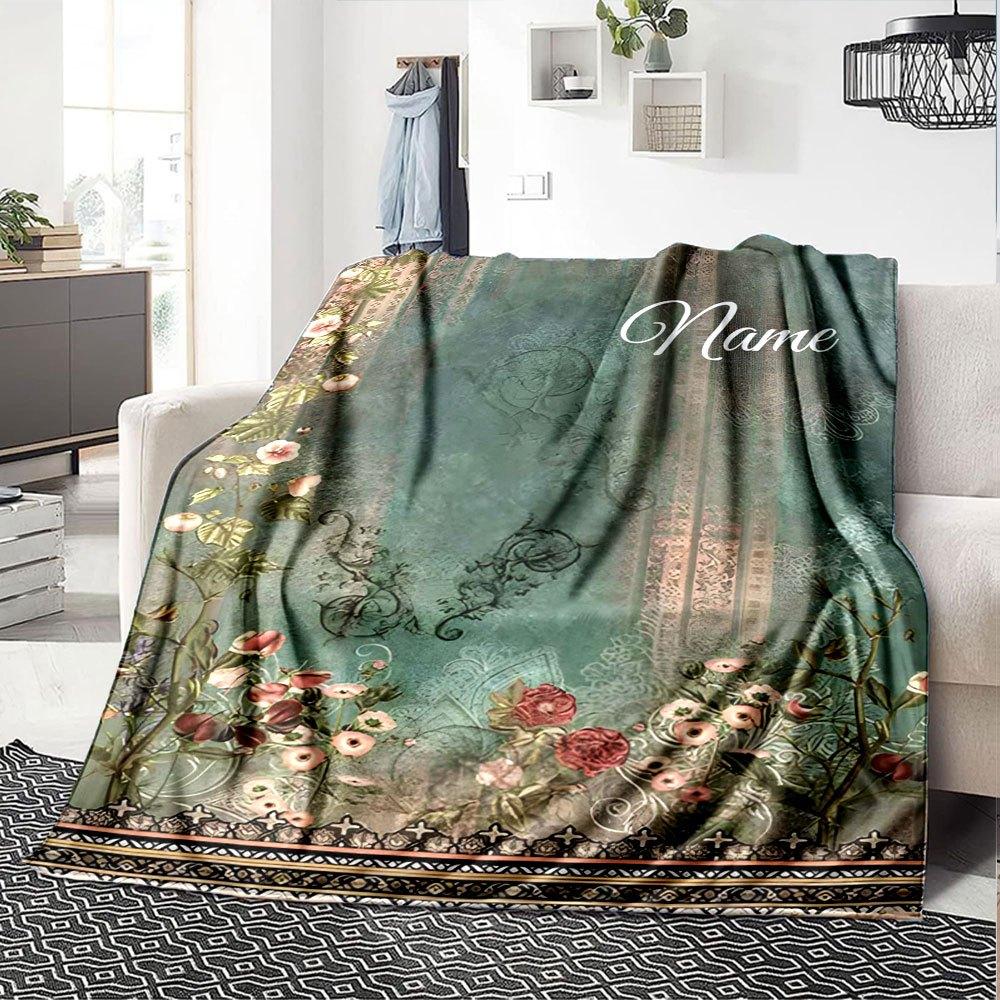 Vintage Floral Design Home Customize Your Name Blankets Soft And Cozy Lightweight For Year Round Use Perfect For Picnics Sofa Office Bed Living Room