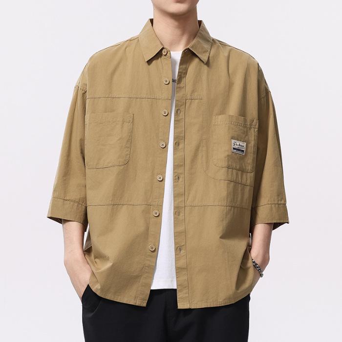 Frühlings-Neues Hemd für Herren mit 7/8-Ärmeln, Modetrend, Lässiges Baumwollhemd