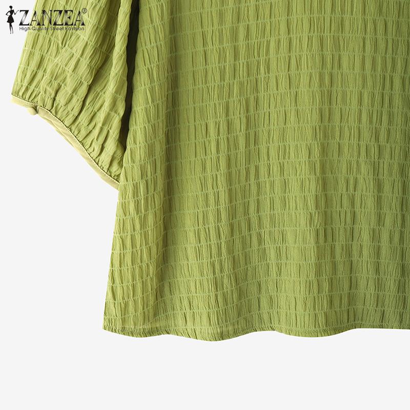 ZANZEA Women's Casual Textured O-neck 3/4 Sleeve Loose Blouse