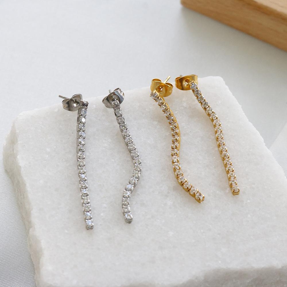 JINHUI Stainless Steel Ear Needle Crystal Long Chain Tassel Stud Earrings For Women Round Cubic Zirconia Drop Earrings Jewelry