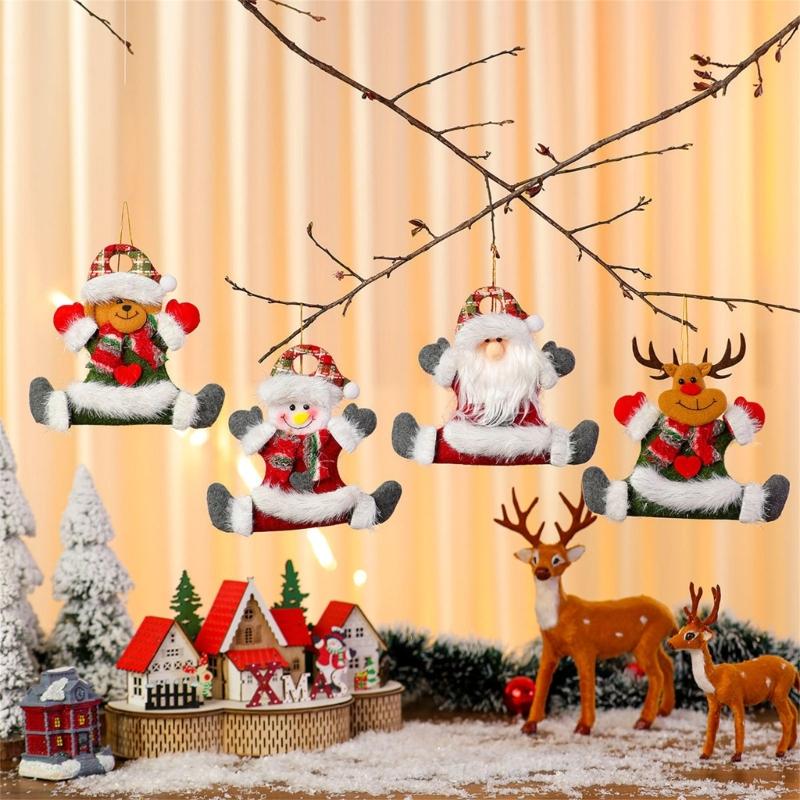 4 Pcs Christmas Ornaments Sitting Doll Hanging Pendant Party Supplies for Holiday Wedding Party Wreath Decoration