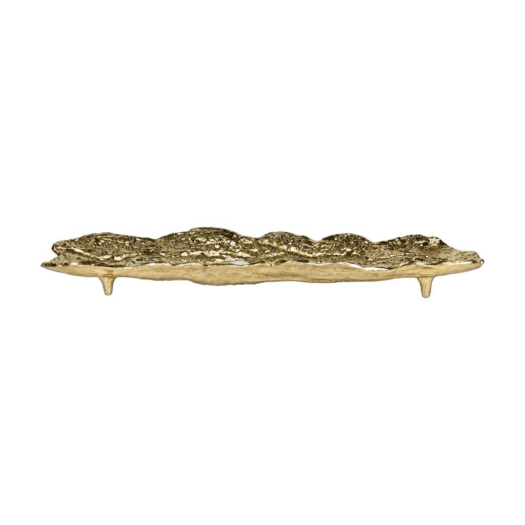 Aluminum Decorative Tray with Feet Gilded FinishShaped Textured for Dining Table
