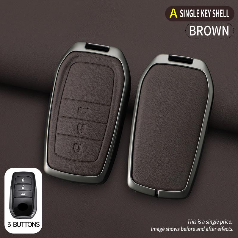 Car Zinc Alloy Leather Key Cases Holder Cover Chain For Toyota Prado Land Cruiser Camry CHR RAV4 3Buttons Protective Shell Bag
