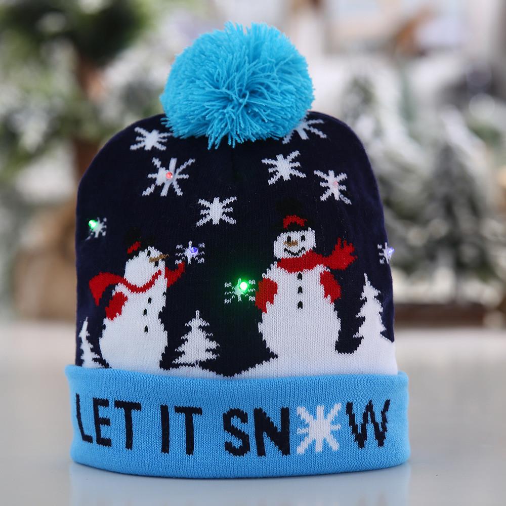 Festive Christmas Decoration Knit Beanie Hat With Led Lights For Adults And Kids