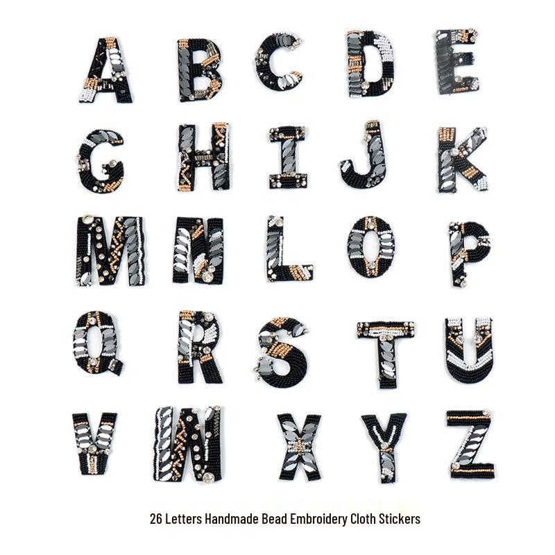 Handmade Bead-Studded Letter Fabric Patch – Fashionable Clothing & Accessory Decoration Y